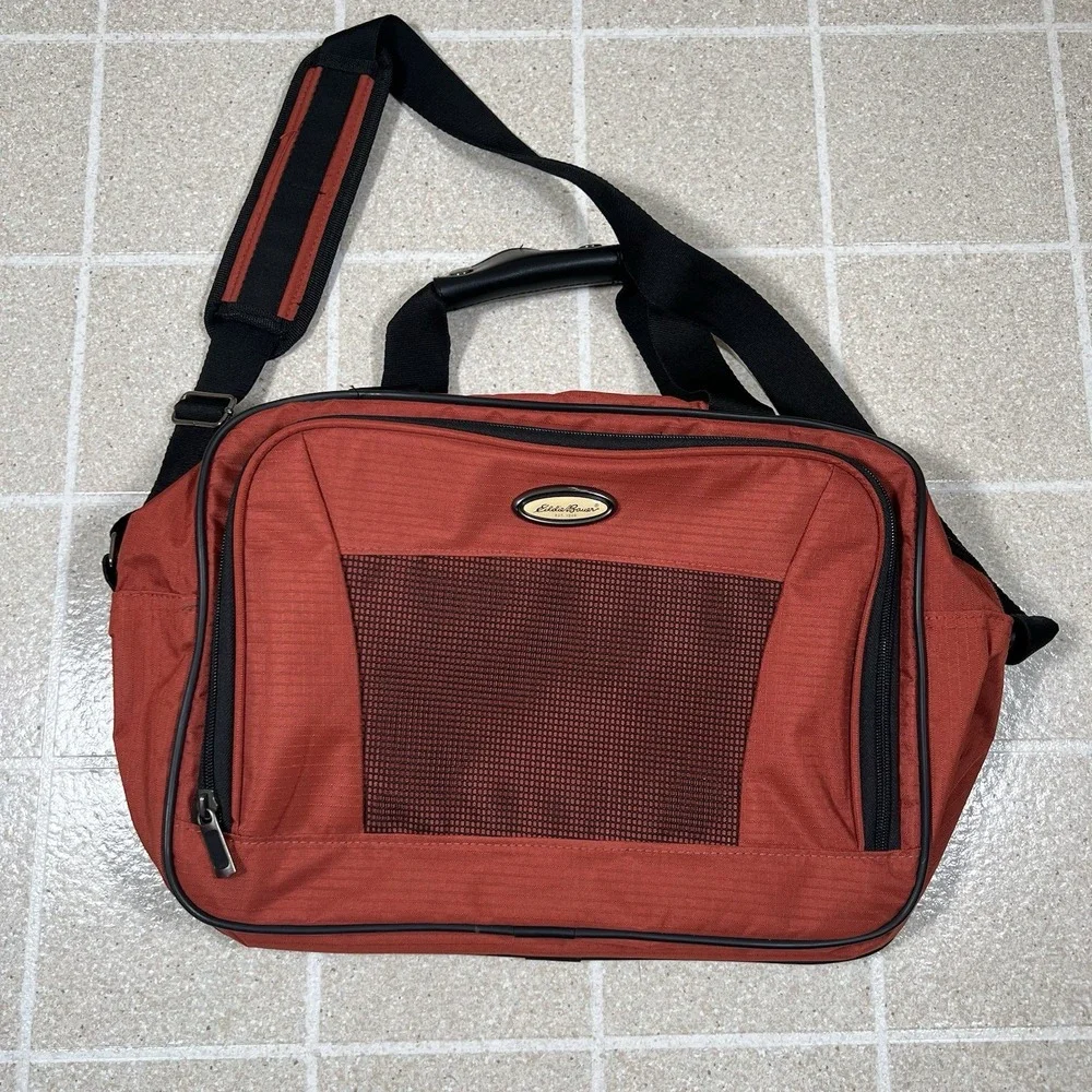 VTG Eddie Bauer Small Duffle Bag Carry Bag Shoulder Strap Burnt Orange Canvas